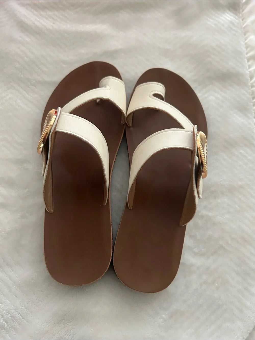 Women's Brown & Cream Buckle Slide Sandals